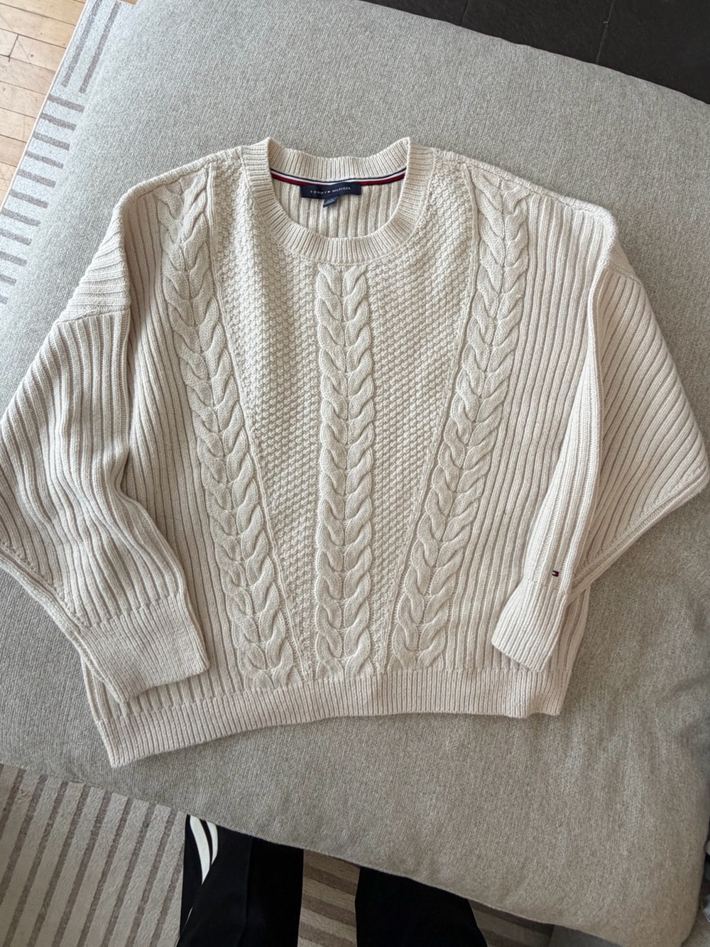 Tommy Hilfiger Off-White Cable Knit Crewneck Sweater